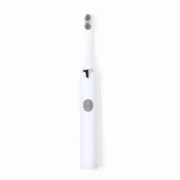 A toothbrush in sleek white with a power button and a small brush head, featuring a modern design.