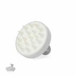 A hairbrush attachment with a round white base and spiked bristles, featuring a grey handle. It includes a logo.