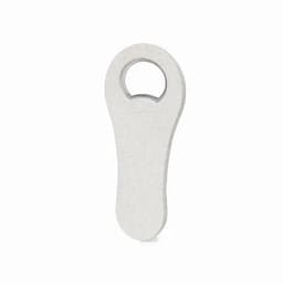 A drink bottle opener in a sleek, white design, featuring a rounded handle and a circular opening.