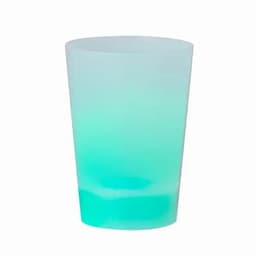 A drink bottle in shades of light blue and turquoise with a smooth, frosted finish and a circular opening.