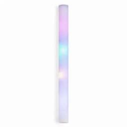 A light fixture featuring a cylindrical design with a frosted surface and shifting rainbow colours.