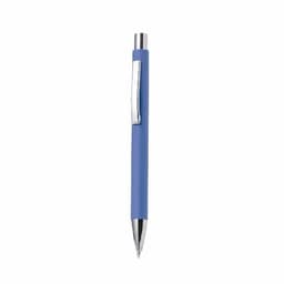 A blue pen with a silver clip and a smooth finish, featuring a classic retractable design.