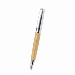 A pen with a wooden barrel and chrome accents, featuring a sleek design and smooth finish.