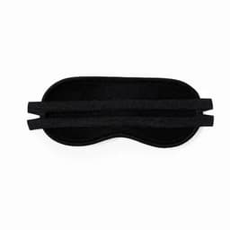A sleep mask in black with two elastic straps for a secure fit. Simple design and soft material.