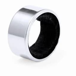 A silver ring with a black inner lining, featuring a sleek, polished surface.