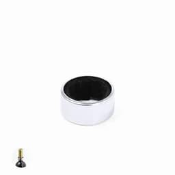 A metallic drink bottle with a shiny silver finish and a black interior, featuring a small attachment at the bottom.
