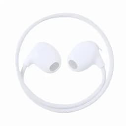 A pair of white wired earphones with a circular design, featuring mesh speaker covers and a soft cable.