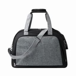 A tote bag featuring a black and grey design with dual handles and an adjustable shoulder strap.