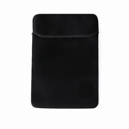 A black tablet sleeve with a simple, smooth design and a closure flap at the top. It has a minimalistic style.