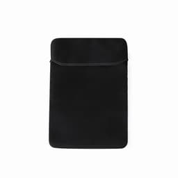 A sleek black tablet sleeve with a smooth texture and a secure fold-over flap at the top. Features minimal design.