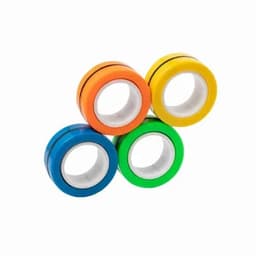 Four colourful roller skate wheels in orange, blue, green, and yellow, arranged in a stacked formation.