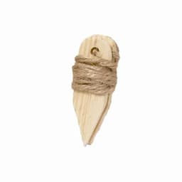 A wooden toggle wrapped with twine, featuring a pointed design for fastening or securing items.