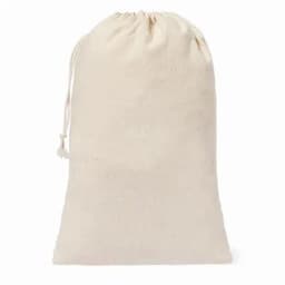 A drawstring bag in a natural beige colour, made from soft fabric with a simple design.