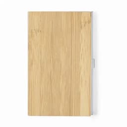 A bamboo notebook with a natural wood finish, featuring a transparent cover and a minimalistic design.