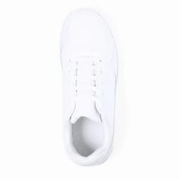 A white sneaker featuring a sleek design and lace-up closure. The shoe has a smooth upper and a plush interior.