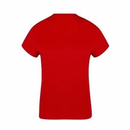 A plain red t-shirt with a round neckline and short sleeves, featuring no visible logos or designs.