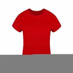 A red T-shirt with a classic round neck and short sleeves displayed against a plain background.