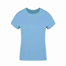 A light blue t-shirt with a simple crew neck design and short sleeves. It has a plain look without any logos.