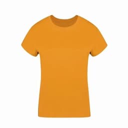 An orange t-shirt with a classic crew neck and short sleeves. It has a plain design and no visible logos.