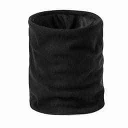 A black neck warmer made from ribbed fabric, featuring a simple, cylindrical design.