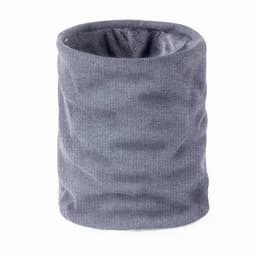 A grey neck warmer made of soft fabric, featuring a simple design without any visible logos.