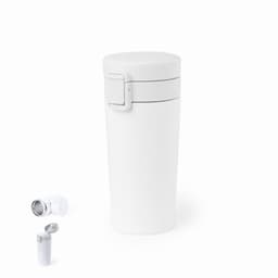A drink bottle in white with a secure lid and a removable inner section for easy cleaning.