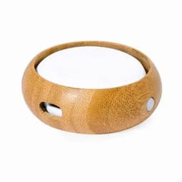 A bamboo drink bottle with a white lid and a small opening. Features a smooth, cylindrical design.