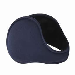 A navy blue ear warmer with a soft fabric design and a curved shape for comfort.