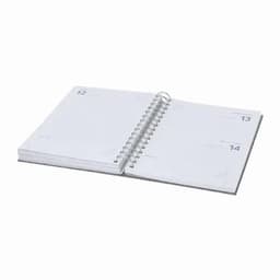 A spiral-bound planner with blank pages, featuring dates from the 12th to the 14th. It has a simple, grey cover.