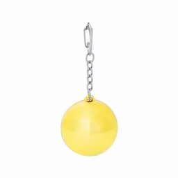 A yellow ball keychain with a shiny finish, attached to a silver chain and clasp.