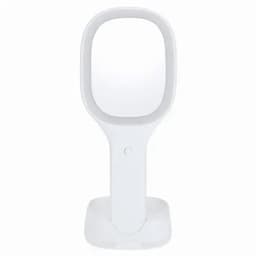 A handheld fan in white with a compact base. The design features a simple, modern shape.