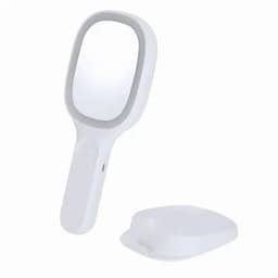 A handheld mirror in white with a compact case. The mirror features a simple, modern design.