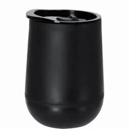 A drink bottle in matte black with a rounded design and a lid featuring a sipping opening.