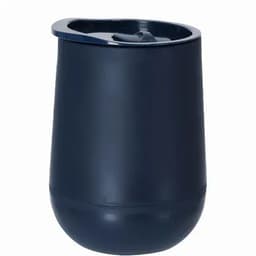 A drink bottle in navy blue with a rounded design and a lid featuring a drinking opening.