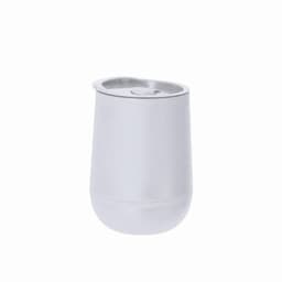 A drink bottle with a sleek, rounded design in silver, featuring a flip-top lid and a smooth finish.