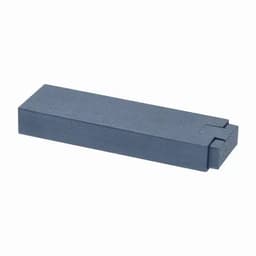 A dark blue rectangular object with a flat surface and two notches at one end, resembling a block.