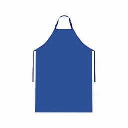 A blue apron with a neck loop and long ties, featuring a simple design with no embellishments.