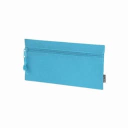 A zippered pouch in bright blue, featuring a simple design and a small loop for easy carrying.