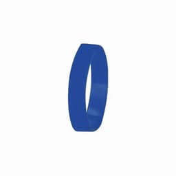 A blue wristband with a smooth, rounded design and a glossy finish. It features a logo or branding on its surface.