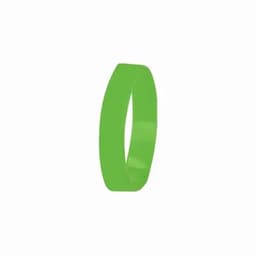 A promotional wristband in vibrant green, featuring a smooth, glossy finish and an embedded logo.
