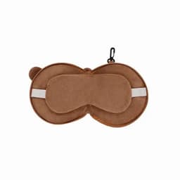 A brown eye mask featuring a soft, plush material with a strap, designed for comfort during rest.