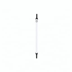 A strap in white with black clips, featuring an adjustable length for attachment.
