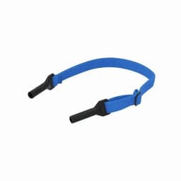 A blue drink bottle strap with black ends, designed for easy carrying and secure handling.