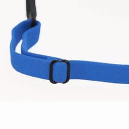 A blue strap featuring a black buckle, designed for secure fastening. Ideal for various applications.
