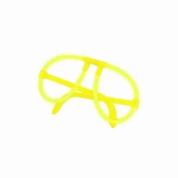 A novelty item in bright yellow resembling oversized glasses, featuring flexible arms and a logo.
