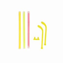 A drink bottle accessory set featuring yellow, pink, and green straws along with a yellow connector piece.