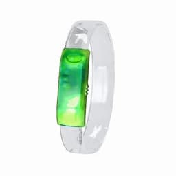 A clear wristband featuring a bright green acrylic section in the centre. The design is simple and modern.