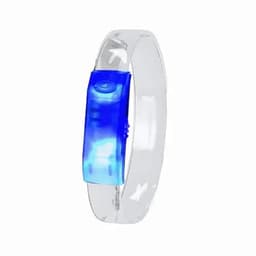 A clear wristband featuring a blue section, designed with a button and a smooth finish.