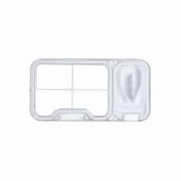 A drink bottle features a clear design with compartments and a side opening for easy filling.