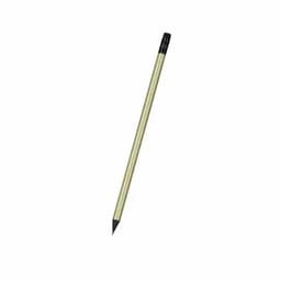 A coloured pencil in a gold casing with a black tip, featuring a logo near the end.
